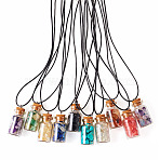 Natural & Synthetic Gemstone Chip and Glass Bottle Pendant Necklaces, with Wax Rope, 17.13 inch(43.5cm), 10pcs/set(NJEW-TAC0016)
