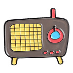 Creative Zinc Alloy Brooches, Enamel Lapel Pin, with Iron Butterfly Clutches or Rubber Clutches, Electrophoresis Black Color, Radio, Coffee, 23x28mm, Pin: 1mm(JEWB-Q031-056)