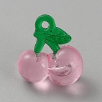 Transparent Resin & Acrylic 3D Fruit Pendants, Cherry Charms, Flamingo, 21x19.5x10.5mm, Hole: 2mm(FIND-YWC0010-01B-02)
