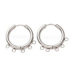 304 Stainless Steel Hoop Earring Findings, Round, with 5-Loops, Long-Lasting Plated, Stainless Steel Color, 22.5x24x2.5mm, Hole: 1.8mm(STAS-D183-02C-P)