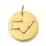 Ion Plating(IP) 304 Stainless Steel Pendants, with Jump Ring, Laser Cut, Flat Round with Constellation Charm, Real 18K Gold Plated, Taurus, 20x1.5mm, Hole: 5mm(STAS-M074-02D-G)