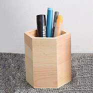 Wood Multi-function Pen & Pencil Holders, Desktop Stationery Organizer, Hexagon, 80x80x100mm(PW-WG51225-03)