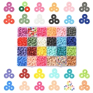 Eco-Friendly 24 Style Handmade Polymer Clay Beads, Disc/Flat Round, Heishi, Mixed Color, 6x1mm, Hole: 1.8mm and 2mm, 3383pcs/box(CLAY-FS0001-23)