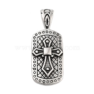 Retro 304 Stainless Steel Big Pendants, Rectangle with Cross Charm, Antique Silver, 62x24.5x10.5mm, Hole: 6x11.5mm(STAS-I205-30AS)