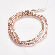 Electroplate Non-magnetic Synthetic Hematite Beads Strands, Faceted, Square, Rose Gold Plated, 2x2.5x2.5mm, Hole: 0.5mm, about 170~180pcs/strand, 16 inch(G-K239-14C)