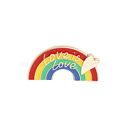 Creative Zinc Alloy Brooches, Enamel Lapel Pin, with Iron Butterfly Clutches or Rubber Clutches, Rainbow with Word Love is Love, Colorful, 25x13mm, Pin: 1mm(JEWB-R015-021)