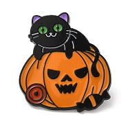 Halloween Theme Alloy Enamel Brooch, Pin for Backpack Clothes, Pumpkin, 28.5x26x1.5mm(JEWB-E022-02EB-04)