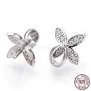 Rhodium Plated 925 Sterling Silver Micro Pave Cubic Zirconia Peg Bails, Leaf Cup Peg Bails, For Half Drilled Beads, Nickel Free, with S925 Stamp, Real Platinum Plated, 11x9.5x9.5mm, Hole: 2x3.5mm, Pin: 0.8mm(STER-T004-43P)