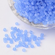8/0 Frosted Round Glass Seed Beads, Cornflower Blue, Size: about 3mm in diameter, hole:1mm, about 1101pcs/50g(X-SEED-A008-3mm-M6)