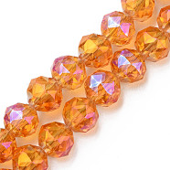 Electroplate Transparent Glass Beads Strands, Faceted, Round, Dark Orange, 10x8.5mm, Hole: 1.2mm, about 60pcs/strand, 20.47 inch(52cm)(EGLA-N002-34B-C08)