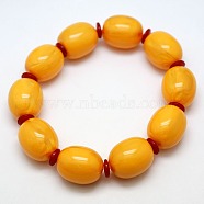 Elastic Stretch Buddhist Jewelry Resin Imitation Beeswax Barrel Mala Beaded Bracelets, Goldenrod, 64mm(X-BJEW-L037-05)