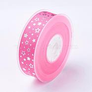 Polyester Grosgrain Ribbon, Star Pattern, Pink, 1 inch(25mm), about 100yards/roll(91.44m/roll)(SRIB-F004-25mm-02)