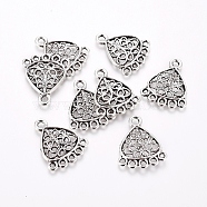 Tibetan Style Alloy Chandelier Components, Triangle, Antique Silver, 22x19x1.5mm, Hole: 2mm and 1.4mm(TIBE-G019-03AS)