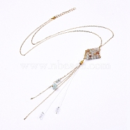 Pendant Necklaces, with Faceted Glass Beads and Natural Flower Amazonite Beads, Brass Cable Chains & Lobster Claw Clasps, 23.42 inch(59.5cm)(NJEW-JN02729-04)