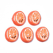 Spray Painted Resin Cabochons, Orange with Smile, Orange Red, 27~28.5x22.5~24x5~6.5mm(CRES-Q215-010)