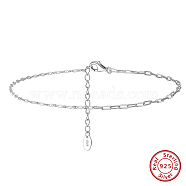 925 Sterling Silver Cable Chain Anklet, Real Platinum Plated, 8-5/8 inch(22cm)(AJEW-Z029-11P)