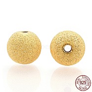925 Sterling Silver Beads, Textured Round, Nickel Free, Real 18K Gold Plated, 8.5mm, Hole: 1.6mm(CHS-T004-61A)
