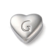 201 Stainless Steel Beads, Stainless Steel Color, Heart, Letter G, 7x8x3.5mm, Hole: 1.5mm(STAS-M335-01G-P)