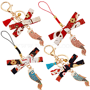 4Pcs 4 Style Japanese Style Cute Lithium Fish Lucky Mobile Phone Straps & Keychain, with Bowknot and Tassel Charms, for Phone Car Bag Pendant Keychain, Mixed Color, 1.3cm and 1.4cm, 1pc/style(AJEW-OC0004-04)