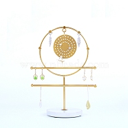 Sun Iron Storage Jewelry Rack, Jewelry Display Holder with Round Marble Base, for Earrings, Necklaces, Bracelets, Golden, 18.7x9.8x24.5cm(ODIS-G017-01B)