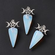 Opalite Pendants, Cone Charms, with Platinum Tone Brass Triple Moon with Star Findings, Cadmium Free & Nickel Free & Lead Free, 47~50x23x14.5~15mm, Hole: 7.5x5mm(G-P484-02P-06)