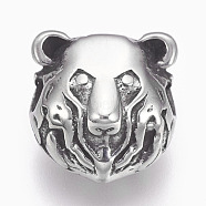304 Stainless Steel Beads,  Bear, Antique Silver, 13.5x13x9mm, Hole: 3mm(STAS-O101-09AS)