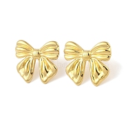 Ion Plating(IP) 304 Stainless Steel Stud Earrings for Women, Bowknot, Real 18K Gold Plated, 20x25mm(EJEW-B050-07G)