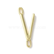 Rack Plating Brass Connector Charms, Cadmium Free & Lead Free, Long-Lasting Plated, Real 18K Gold Plated, Letter V, 22.5x8.5x1.5mm, Hole: 3x0.8mm(KK-P245-07G-V)