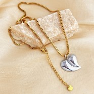 304 Stainless Steel Summer Beach Pendant Box Chain Necklaces, Real 18K Gold Plated & Stainless Steel Color, Heart, 17.95 inch(45.6cm)(NJEW-K389-01GP-01)