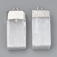 Natural Selenite Pendant, with  Iron Loops, Rectangle, Platinum, 34~35.5x14.5~17x9~10mm, Hole: 2.5mm(G-Z007-01P)