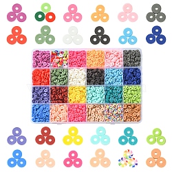 Eco-Friendly 24 Style Handmade Polymer Clay Beads, Disc/Flat Round, Heishi, Mixed Color, 6x1mm, Hole: 1.8mm and 2mm, 3383pcs/box(CLAY-FS0001-23)