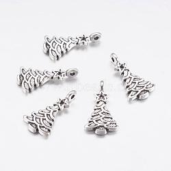 Tibetan Style Pendant Beads, Zinc Alloy, Lead Free and Cadmium Free, Antique Silver, Christmas Tree, 11mm wide, 21mm long, hole: 1mm(X-A0062Y)