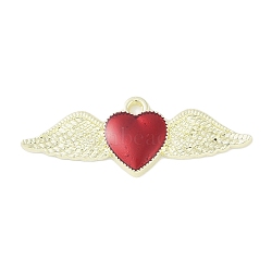 Rack Plating Alloy Enamel Pendants, Cadmium Free & Nickel Free & Lead Free, Heart with Wing Charm, Golden, 11.5x31.5x2mm, Hole: 1.6mm(PALLOY-F018-33G-02)