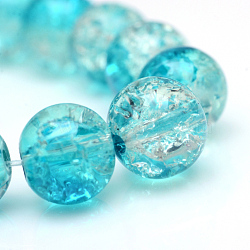 Baking Painted Crackle Glass Beads Strands, Round, Dark Turquoise, 10mm, Hole: 1.3~1.6mm, about 80pcs/strand, 31.4 inch(X-CCG-S001-10mm-06)