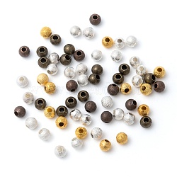 Brass Textured Beads, Cadmium Free & Lead Free, Round, Mixed Color, 4mm, Hole:1mm(KK-EC247-M)