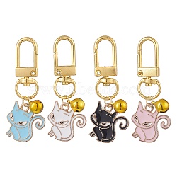 Alloy Enamel Pendant Decorations, with Swivel Snap Clasp and Bell, for Keychain, Purse, Backpack Ornament, Fox, Mixed Color, 55mm, 4pcs/set.(HJEW-JM00995)