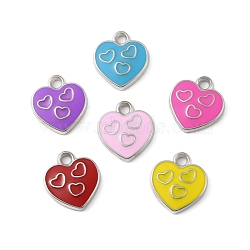 CCB Plastic Enamel Pendants, Platinum, Heart Charms, Mixed Color, 19.5x17.5x3.5mm, Hole: 2.5mm(CCB-K009-12P)