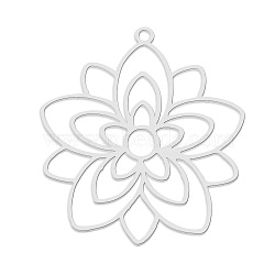 201 Stainless Steel Pendants, Laser Cut, Flower, Stainless Steel Color, 33x30.5x1mm, Hole: 1.6mm(STAS-S105-LA759-1)