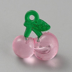 Transparent Resin & Acrylic 3D Fruit Pendants, Cherry Charms, Flamingo, 21x19.5x10.5mm, Hole: 2mm(FIND-YWC0010-01B-02)