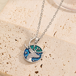 Deer Stainless Steel Enamel Pendant Necklaces, Fashionable Luxurious, Platinum, 17.32 inch(44cm)(VT7991)