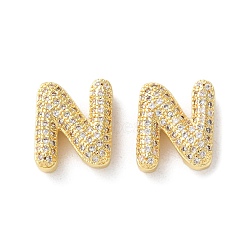 Rack Plating Brass Micro Pave Cubic Zirconia Slide Charms, Long-Lasting Plated, Lead Free & Cadmium Free, Real 18K Gold Plated, Letter, Letter N, 14x11.5x4.7mm, Hole: 10.5x1.7mm(KK-C084-34G-N)