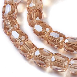 Electroplate Glass Beads, Pearl Luster Plated, Faceted Barrel, Sandy Brown, 10x10mm, Hole: 1mm(GLAA-F108-13A-01)