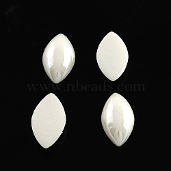 Pearlized Plated Opaque Glass Cabochons, Horse Eye, White, 14x7x3.5mm(PORC-S779-7x14-23)