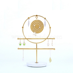 Sun Iron Storage Jewelry Rack, Jewelry Display Holder with Round Marble Base, for Earrings, Necklaces, Bracelets, Golden, 18.7x9.8x24.5cm(ODIS-G017-01B)