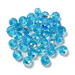 Electroplate Glass Beads, Rondelle, Deep Sky Blue, 8x6mm, Hole: 1.6mm, 100pcs/bag(EGLA-Z004-01B-13)