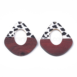 Printed Resin & Wood Pendants, teardrop, Creamy White, 48.5x41x3~4mm, Hole: 2mm(RESI-S358-64)