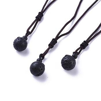 Natural Lava Rock Pendant Necklaces, with Nylon Cord, Round, 27.55 inch(70cm)