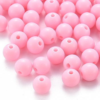Opaque Acrylic Beads, Round, Pearl Pink, 8x7mm, Hole: 2mm