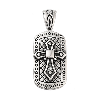 Retro 304 Stainless Steel Big Pendants, Rectangle with Cross Charm, Antique Silver, 62x24.5x10.5mm, Hole: 6x11.5mm