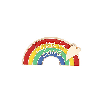 Creative Zinc Alloy Brooches, Enamel Lapel Pin, with Iron Butterfly Clutches or Rubber Clutches, Rainbow with Word Love is Love, Colorful, 25x13mm, Pin: 1mm